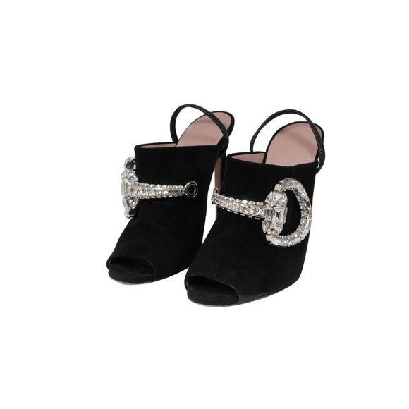 Gucci Womens Maxime Crystal Embellished Mule Sandals US 8 EU 38 Black Suede - Picture 3 of 10